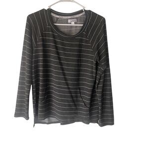 Nicole Miller New York Women's Size Medium Gray Striped Casual Jersey Knit Top